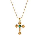 Green Rose Cross Necklace