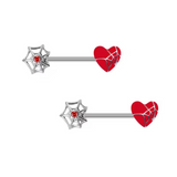 Silver Red Spider-Web Nipple Bars