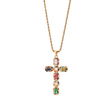 Rainbow Cross Gold Necklace