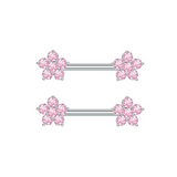 Pink Diamante Flower Nipple Bars