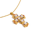 Colourful Pearl Cross Gold Necklace