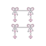 Silver Pink Bow Dangle Nipple Bars