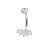 Silver Flower Titanium Belly Bar
