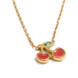 Gold Red Cherry Necklace