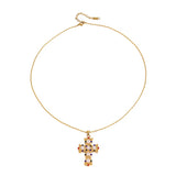 Colourful Pearl Cross Gold Necklace
