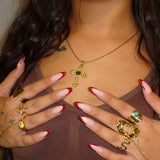 Green Rose Cross Necklace