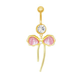 Pink Gold Dangling Bow Belly Bar