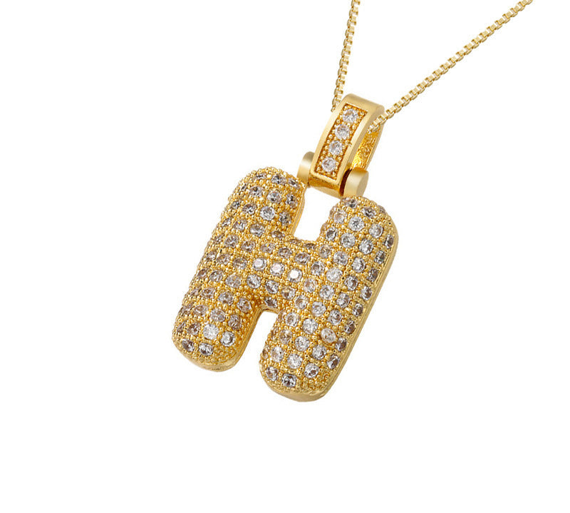 Gold Icy Bubble Letter Initial Necklace