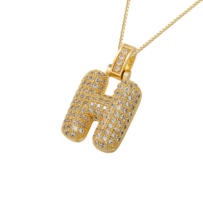 Gold Icy Bubble Letter Initial Necklace