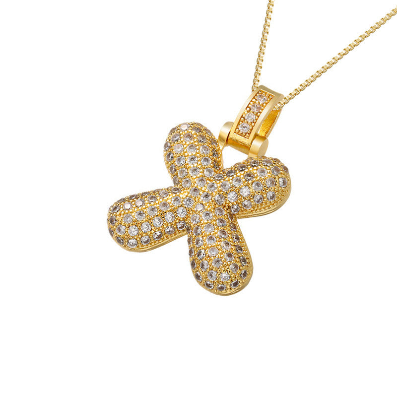 Gold Icy Bubble Letter Initial Necklace
