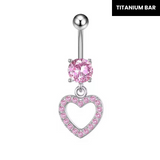 Pink Heart Gemstone Titanium Belly Bar