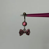 Pink Diamante Bow Belly Bar