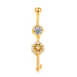 Gold Flower Key CZ Belly Bar