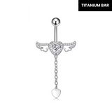 Silver Diamante Angel Wings Belly Bar