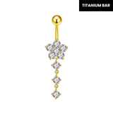 Gold Flower Dangling Titanium Belly Bar