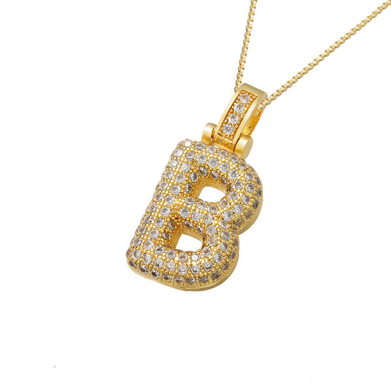 Gold Icy Bubble Letter Initial Necklace