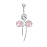Pink Silver Dangling Bow Belly Bar
