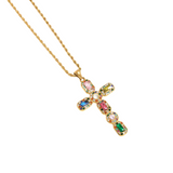 Rainbow Cross Gold Necklace