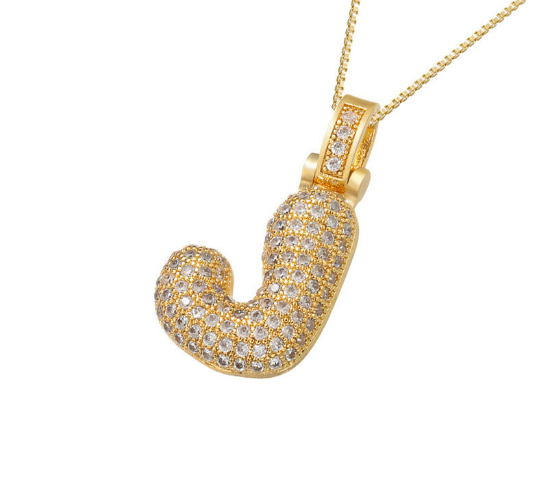 Gold Icy Bubble Letter Initial Necklace