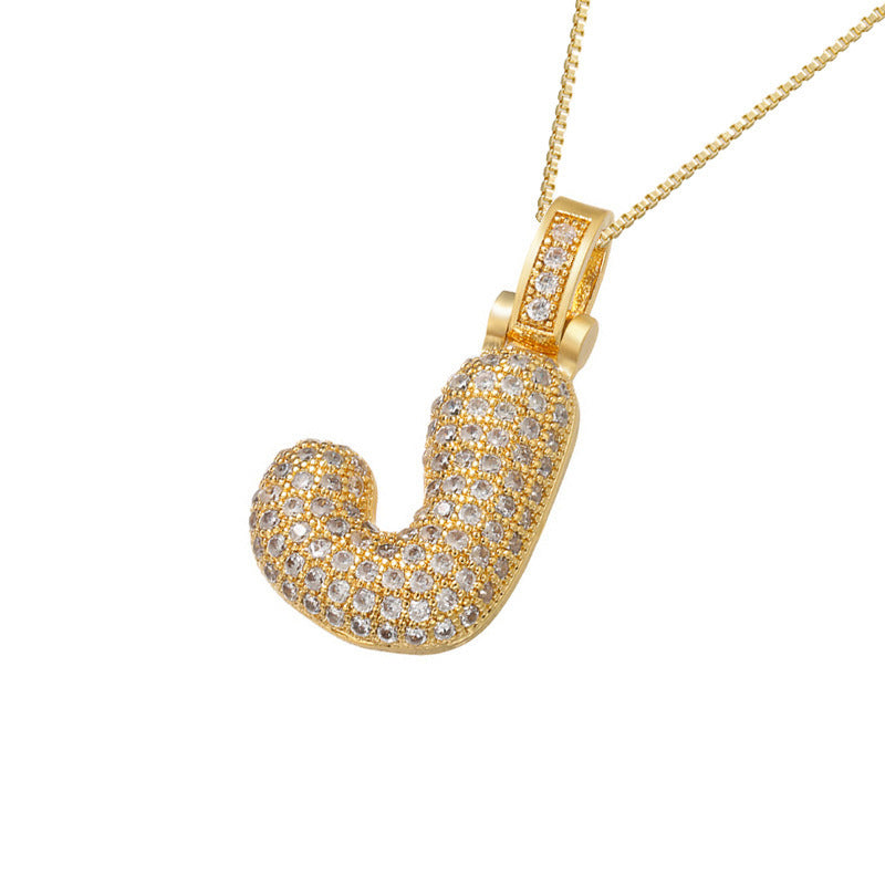 Gold Icy Bubble Letter Initial Necklace