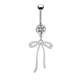Silver Dangling Bow Belly Bar
