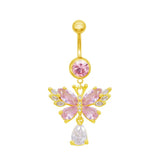 Gold Pink Angel Butterfly Belly Bar