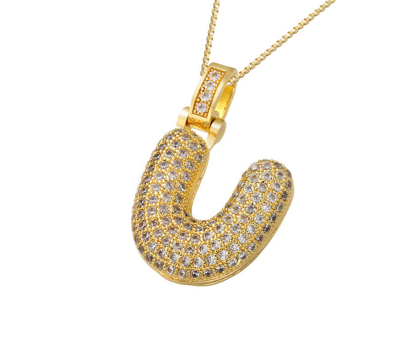 Gold Icy Bubble Letter Initial Necklace