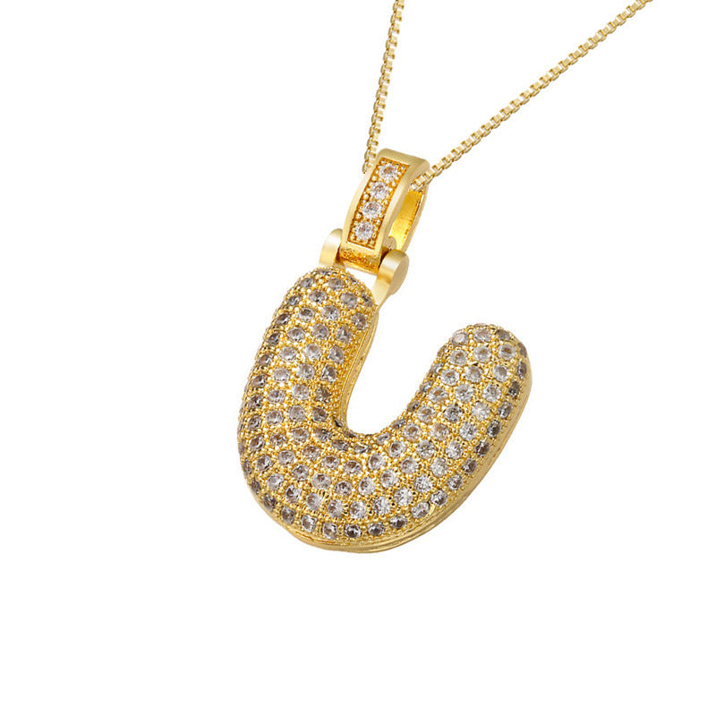 Gold Icy Bubble Letter Initial Necklace