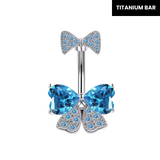 Blue Bow Titanium Belly Bar