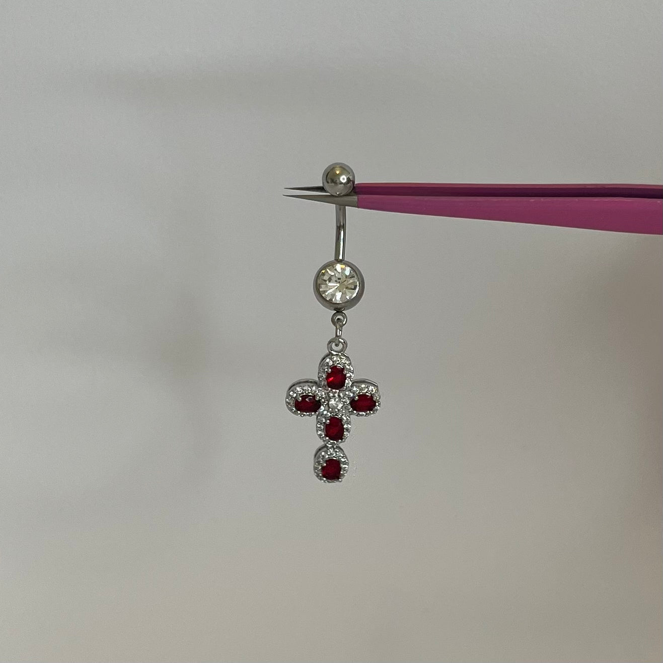 3D Red Cross Belly Bar - ILLUSIVE JEWELS