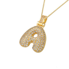 Gold Icy Bubble Letter Initial Necklace