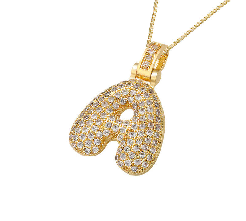 Gold Icy Bubble Letter Initial Necklace