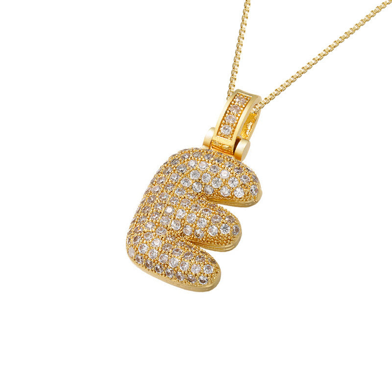 Gold Icy Bubble Letter Initial Necklace