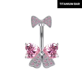 Pink Bow Titanium Belly Bar