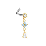 Dainty Flower Dangling Nose Stud - Gold