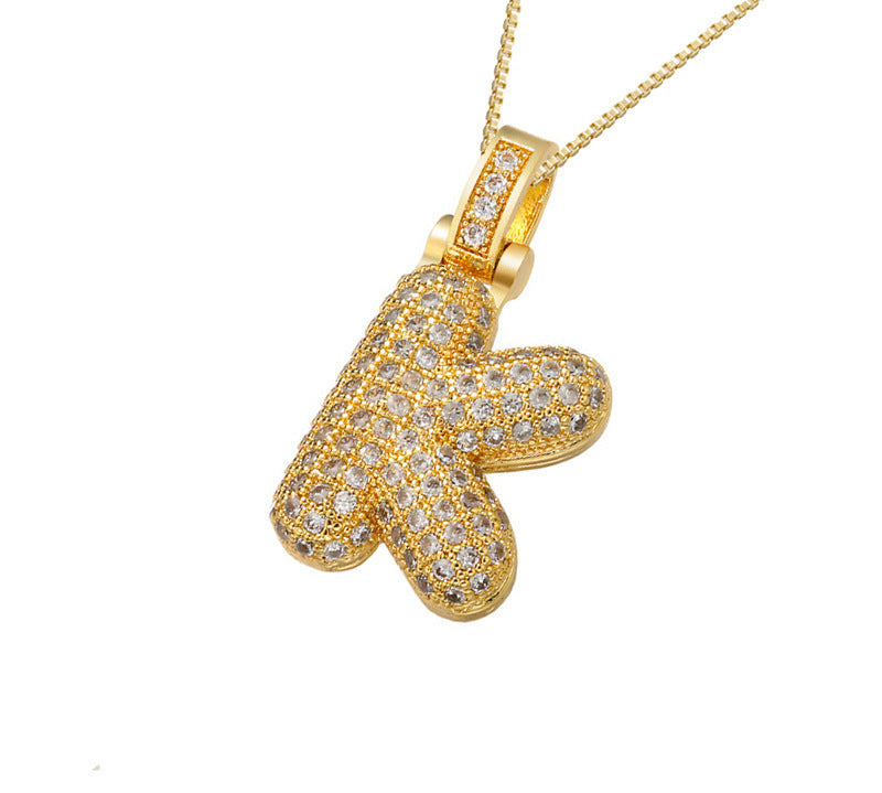 Gold Icy Bubble Letter Initial Necklace