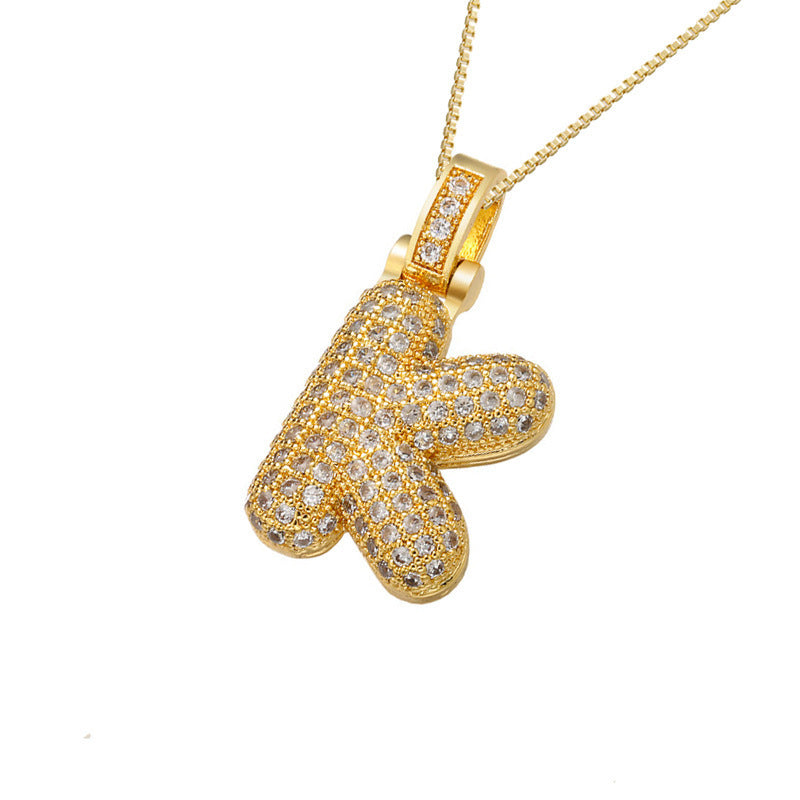 Gold Icy Bubble Letter Initial Necklace