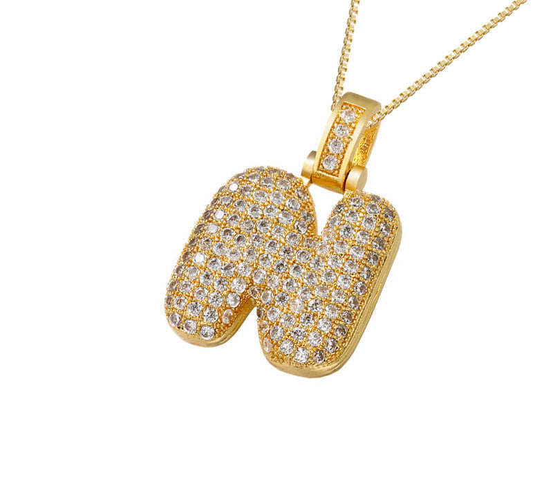 Gold Icy Bubble Letter Initial Necklace