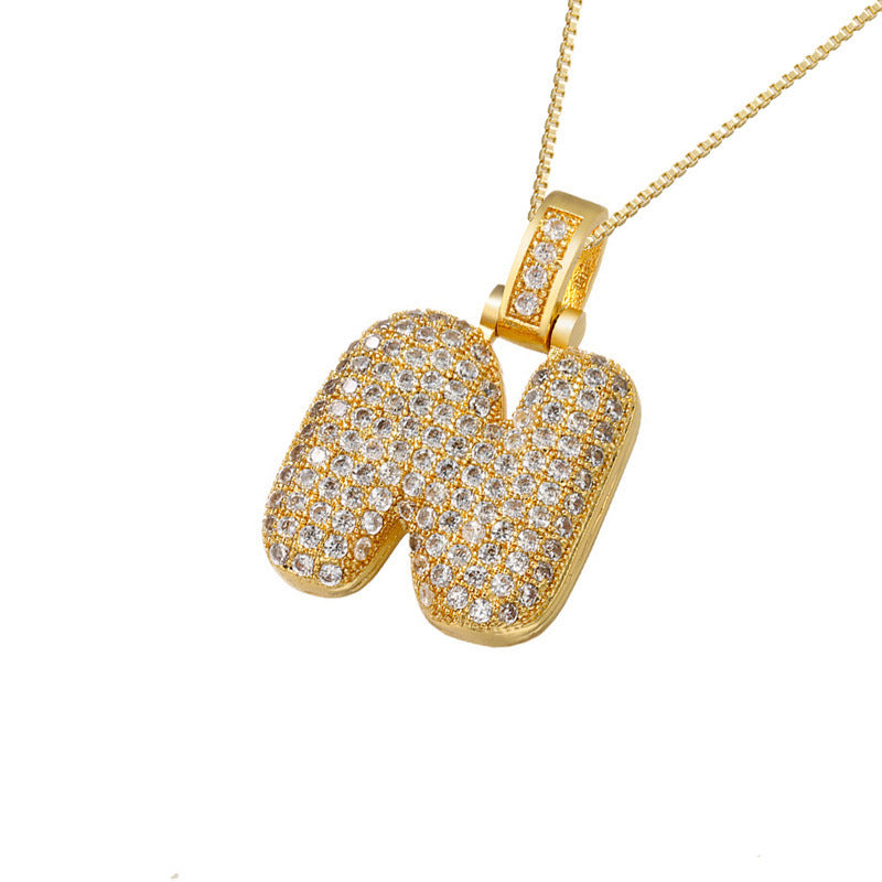 Gold Icy Bubble Letter Initial Necklace
