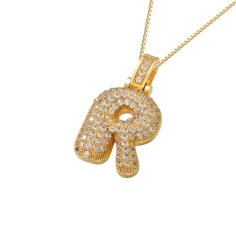 Gold Icy Bubble Letter Initial Necklace