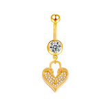 Gold Lock Heart CZ Belly Bar