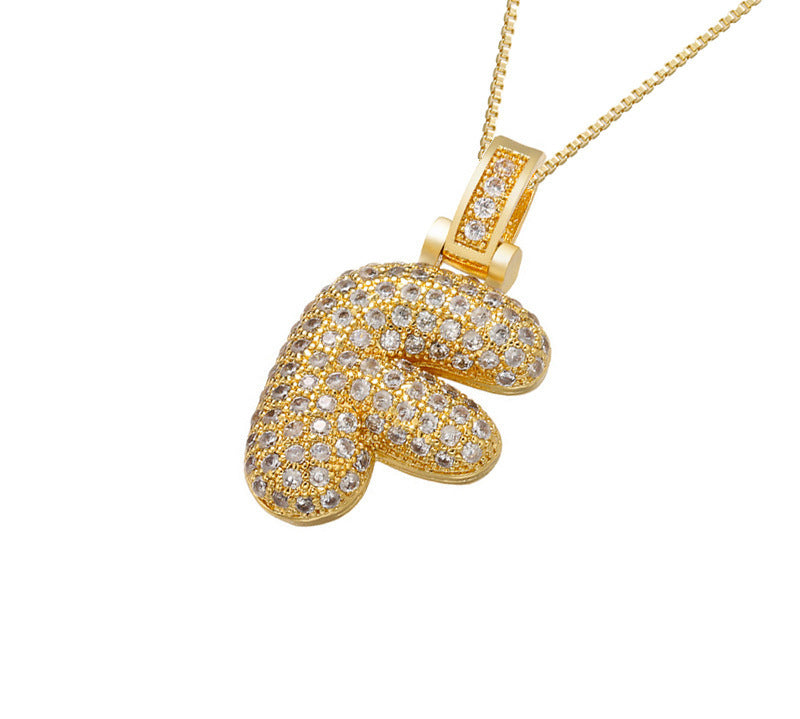 Gold Icy Bubble Letter Initial Necklace