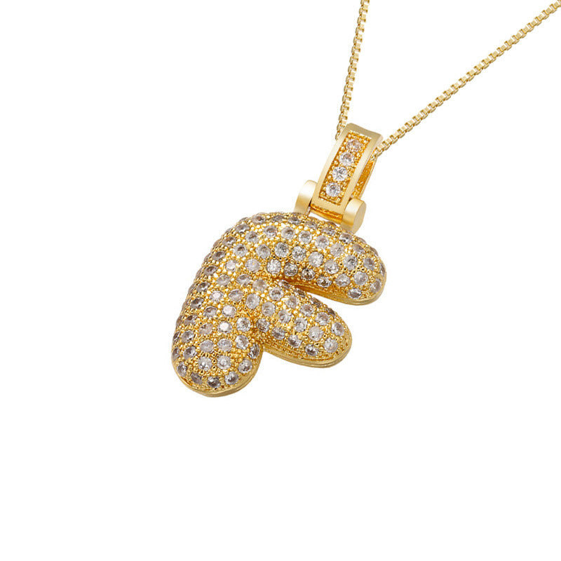Gold Icy Bubble Letter Initial Necklace