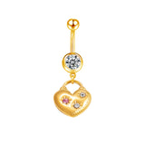Gold Colourful Heart Pendant Belly Bar