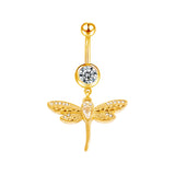 Gold CZ Dragonfly Belly Bar