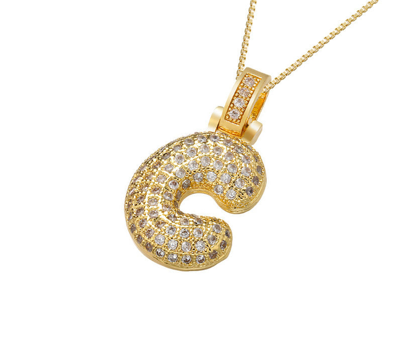 Gold Icy Bubble Letter Initial Necklace