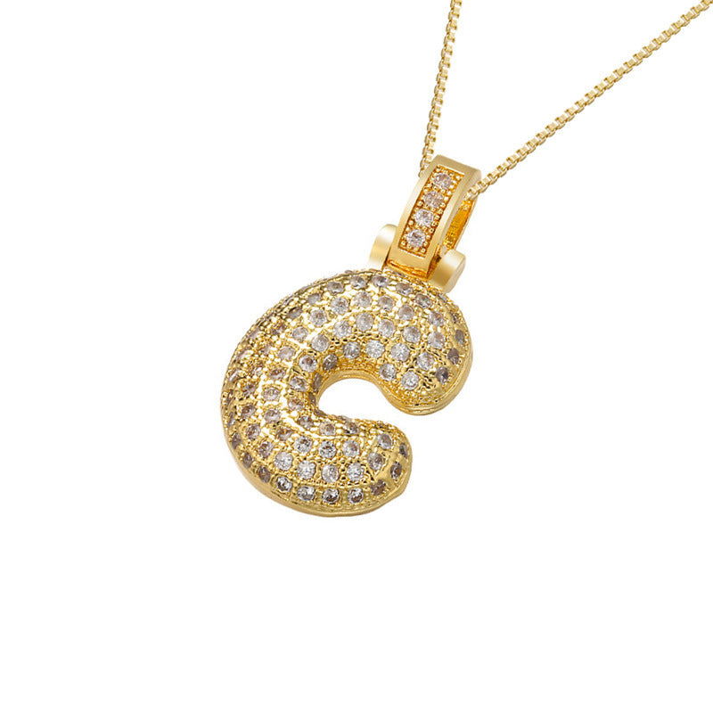 Gold Icy Bubble Letter Initial Necklace