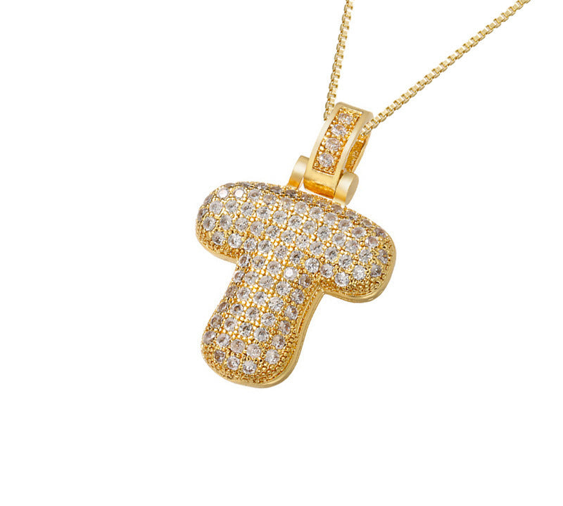 Gold Icy Bubble Letter Initial Necklace