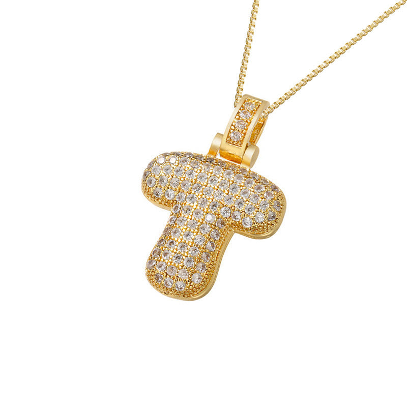 Gold Icy Bubble Letter Initial Necklace