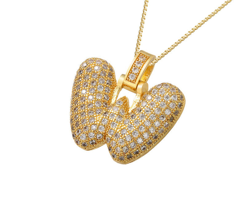 Gold Icy Bubble Letter Initial Necklace